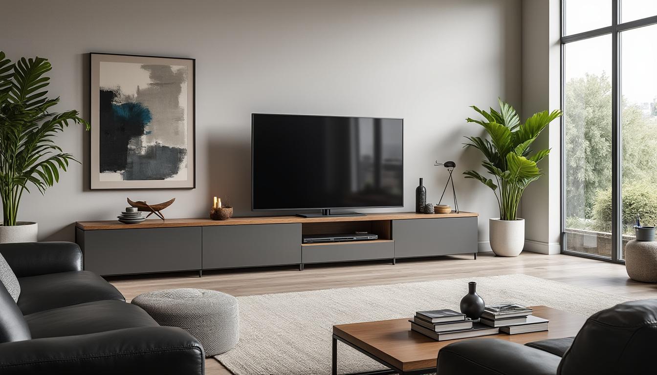 découvrez le meuble tv 130 cm gris cendré kikua, un mélange parfait d'élégance et de modernité. idéal pour sublimer votre décoration intérieure, il allie style et fonctionnalité. transformez votre salon avec ce design raffiné qui s'harmonise avec tous les espaces.