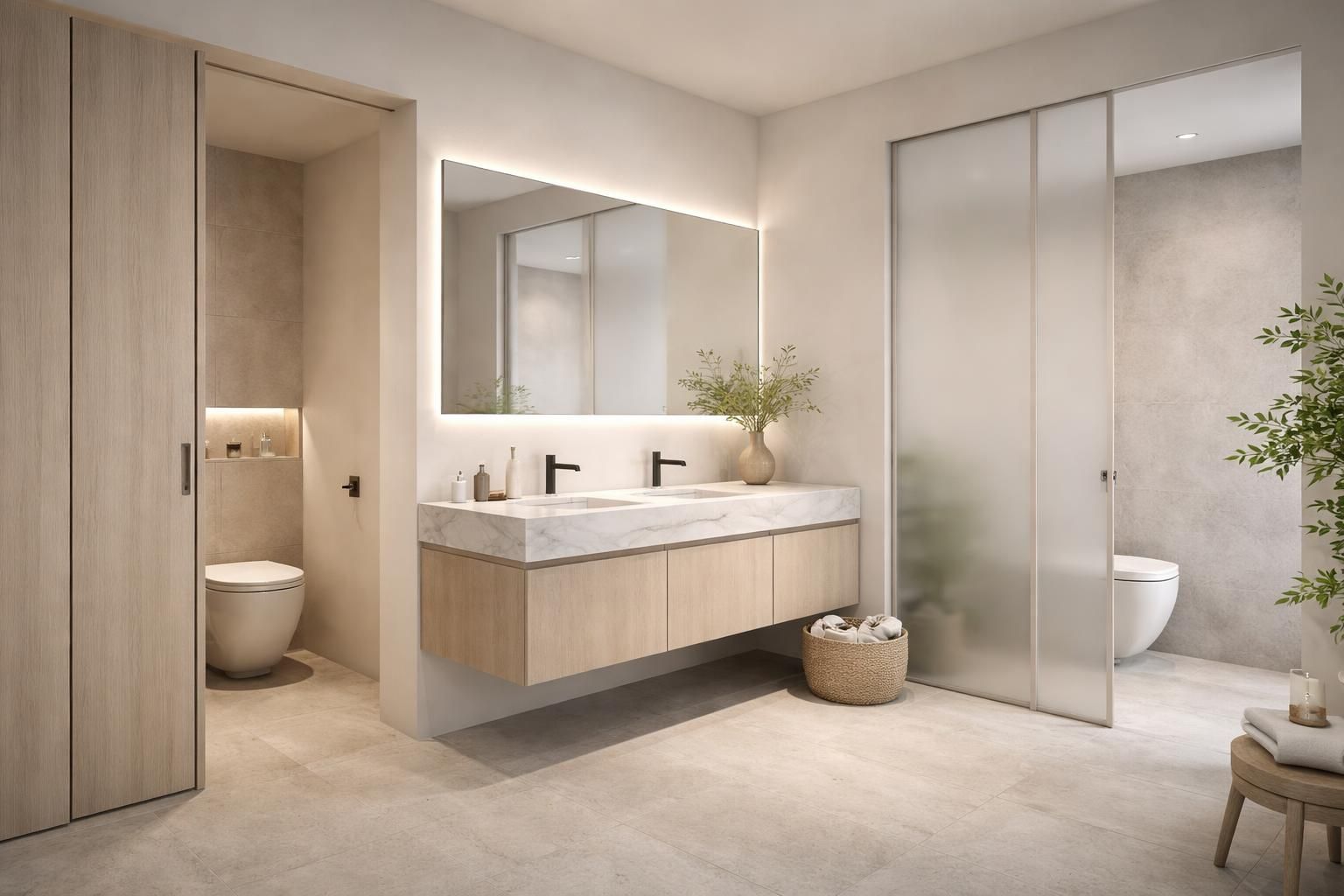 découvrez nos idées pour aménager une salle de bain avec une toilette cachée, alliant discrétion et élégance pour un espace à la fois fonctionnel et esthétique.